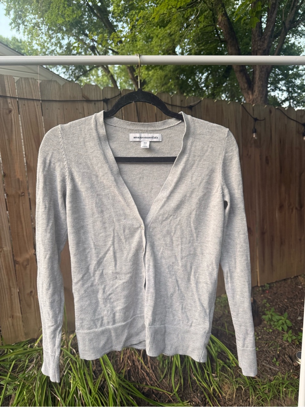 Amazon Essentials Women's Light Gray V-Neck Button-Front Cardigan